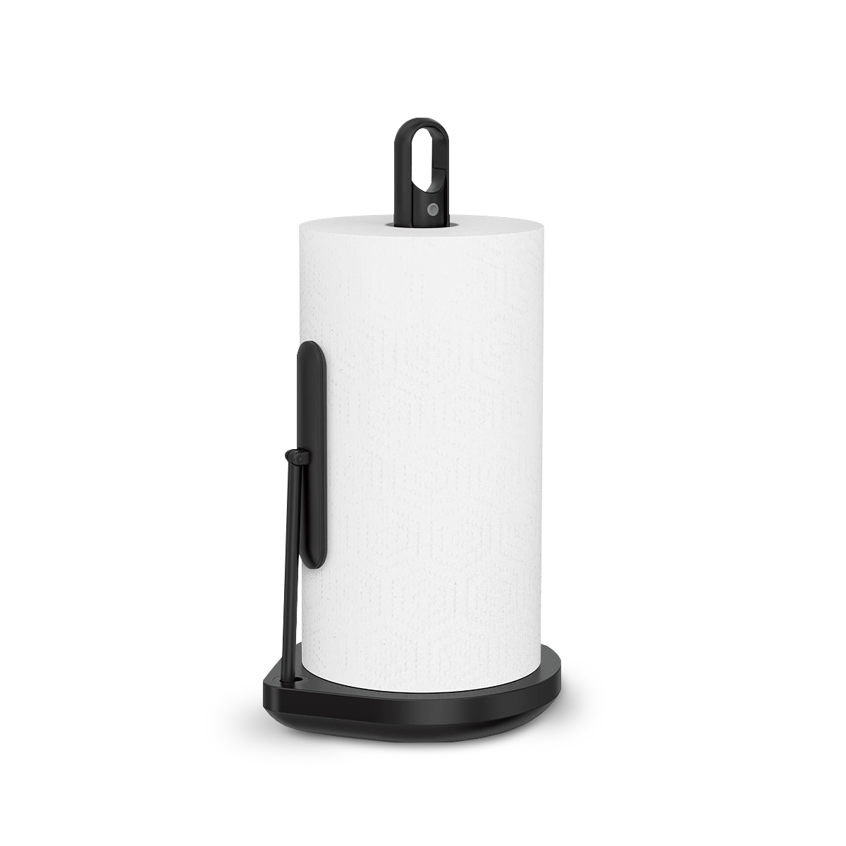 Simplehuman Matte Black Paper Towel Holder with Spray, quick-tear arm and removable spray handle.