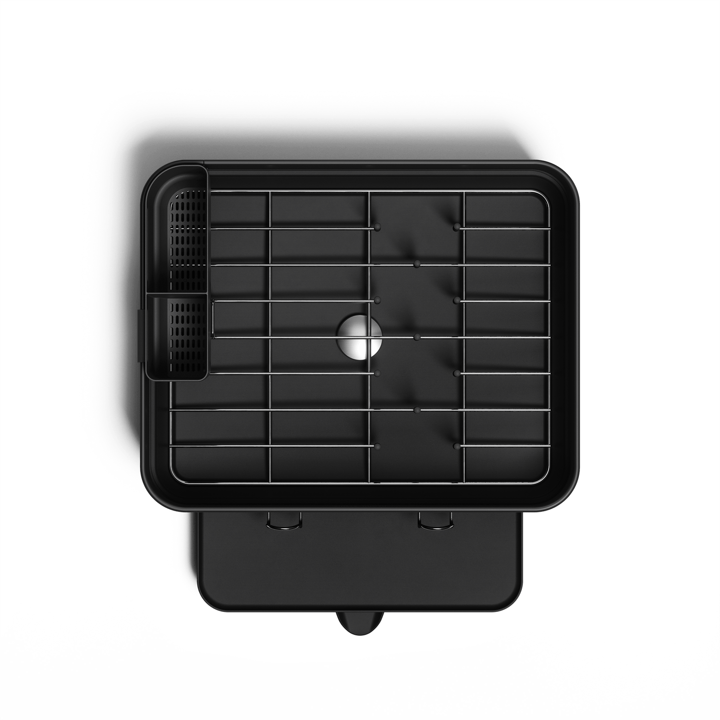 Simplehuman Compact Steel Frame Dishrack, Matte Black, top-down view showing steel rack and integrated utensil caddy.