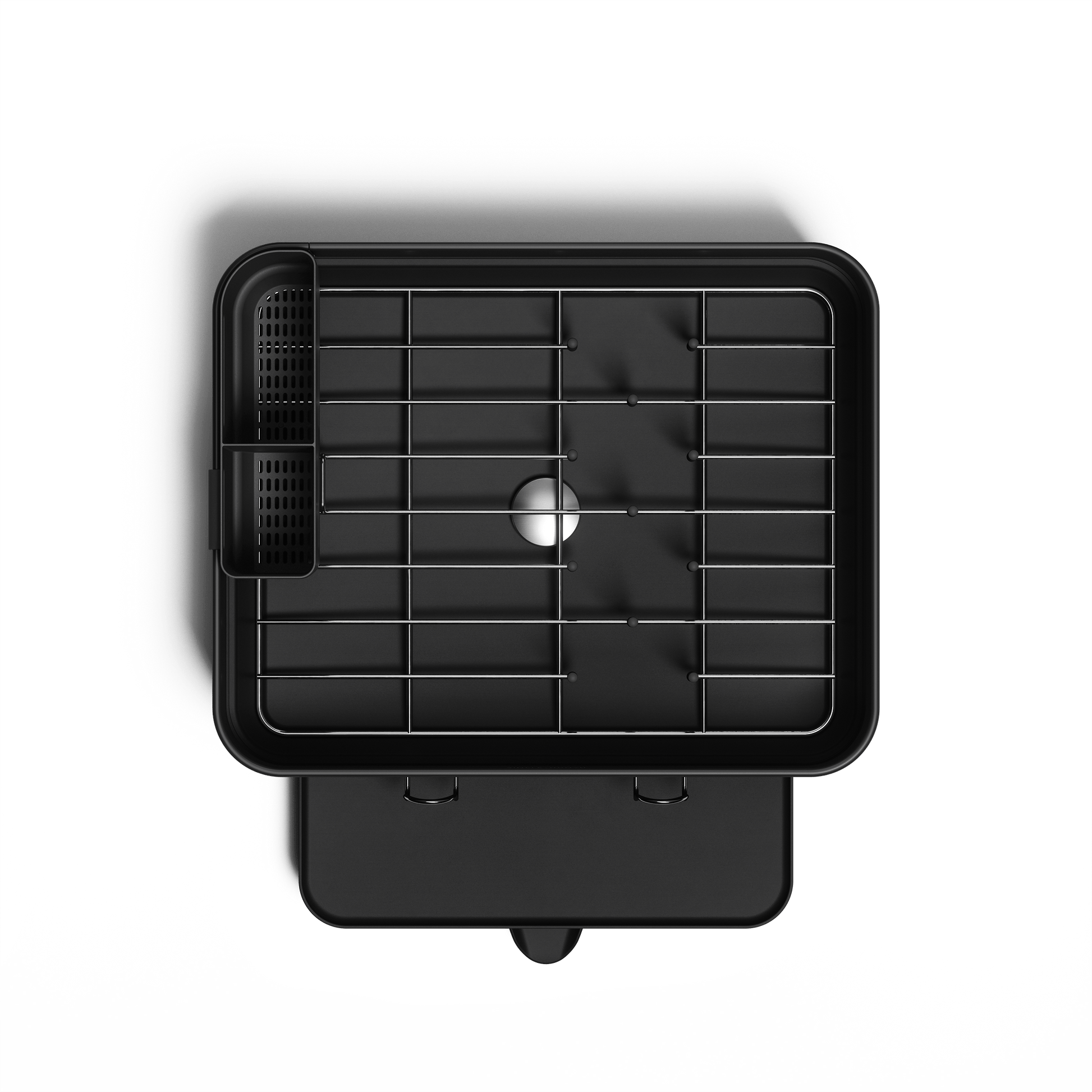 Simplehuman Compact Steel Frame Dishrack, Matte Black, top-down view showing steel rack and integrated utensil caddy.