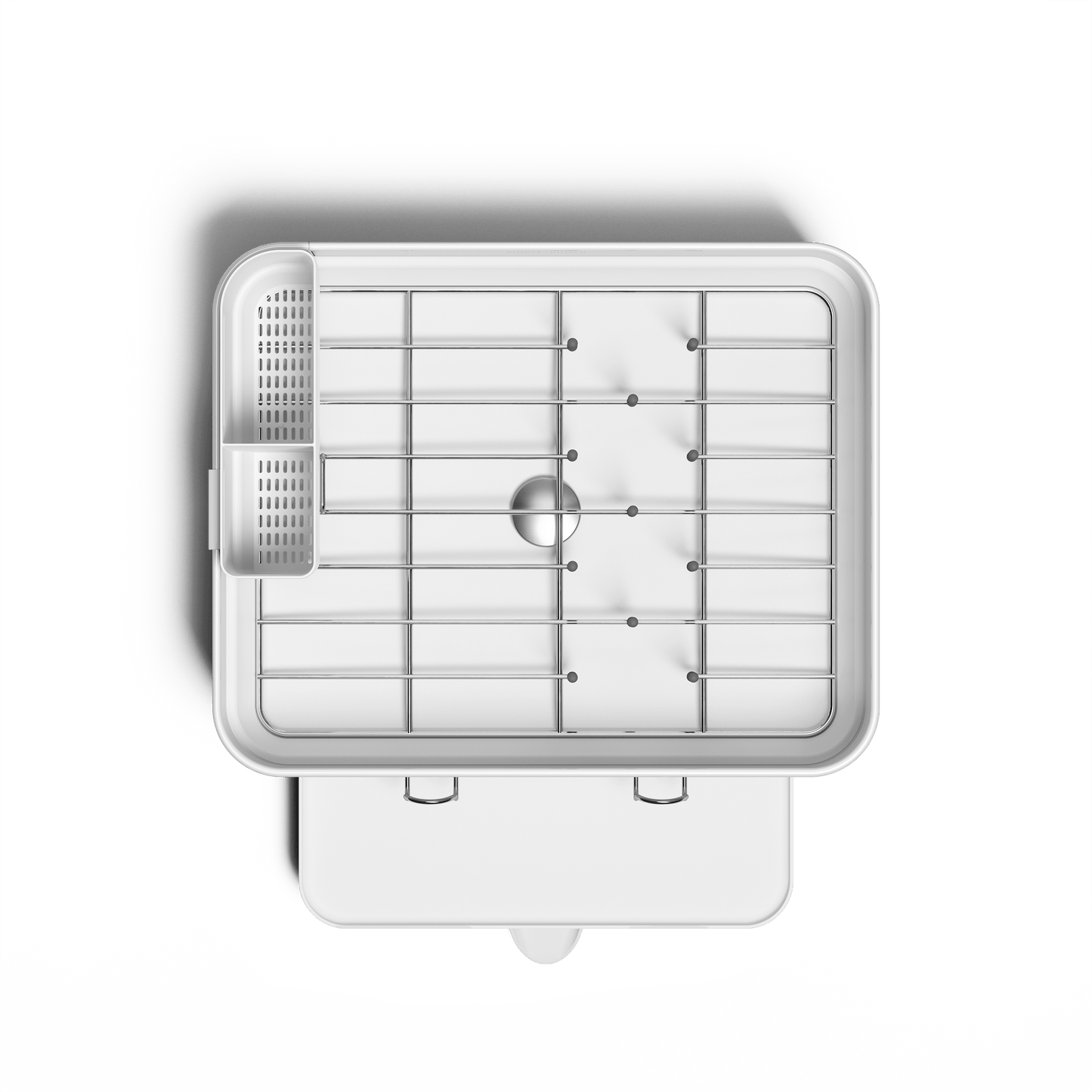 Simplehuman Compact Steel Frame Dishrack, White, overhead view showing steel rack and removable caddy.