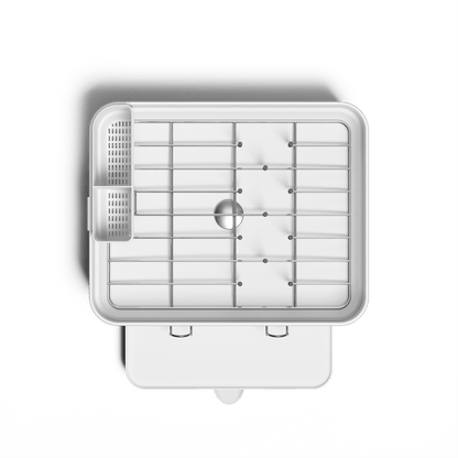 Simplehuman Compact Steel Frame Dishrack, White, overhead view showing steel rack and removable caddy.