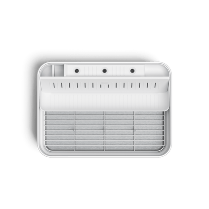 Top view of Simplehuman White Bottle Dock showing internal compartments.