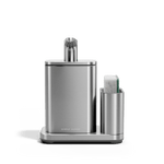 Front view of Simplehuman Brushed stainless steel Pulse Pump with Caddy.