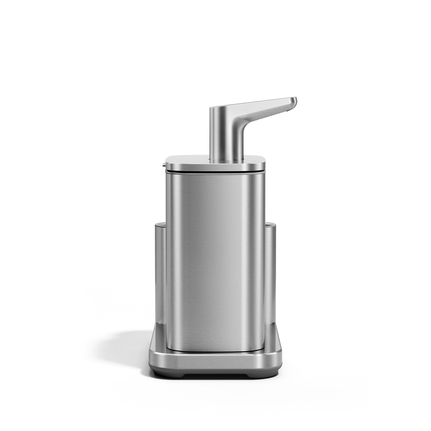 Side view of Simplehuman Brushed Pulse Pump with Caddy.