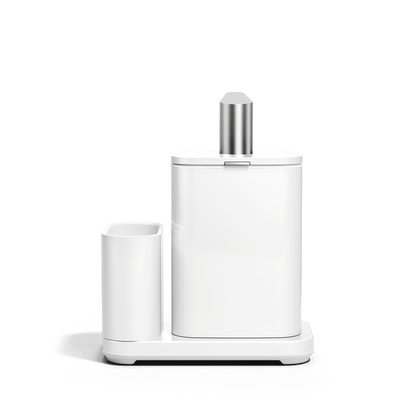 Back of Simplehuman White Pulse Pump with Caddy.
