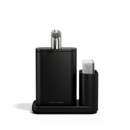Front view of Simplehuman Matte Black Pulse Pump with Caddy.
