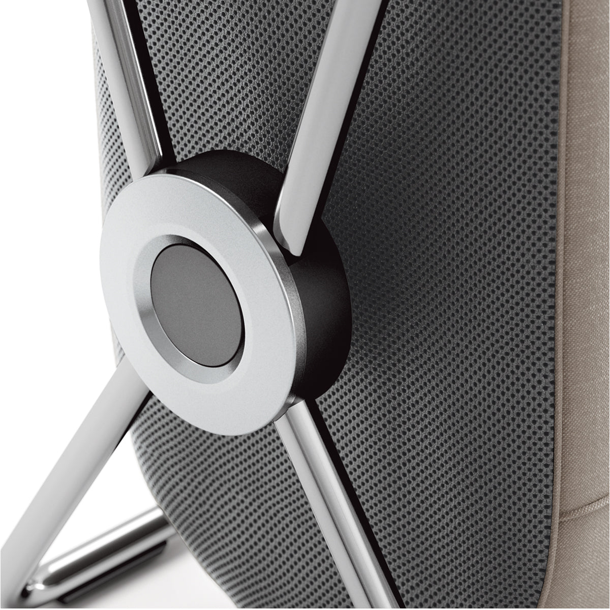 Detail view of Simplehuman Double X-Frame Hamper, polished stainless steel frame hub connection detail.