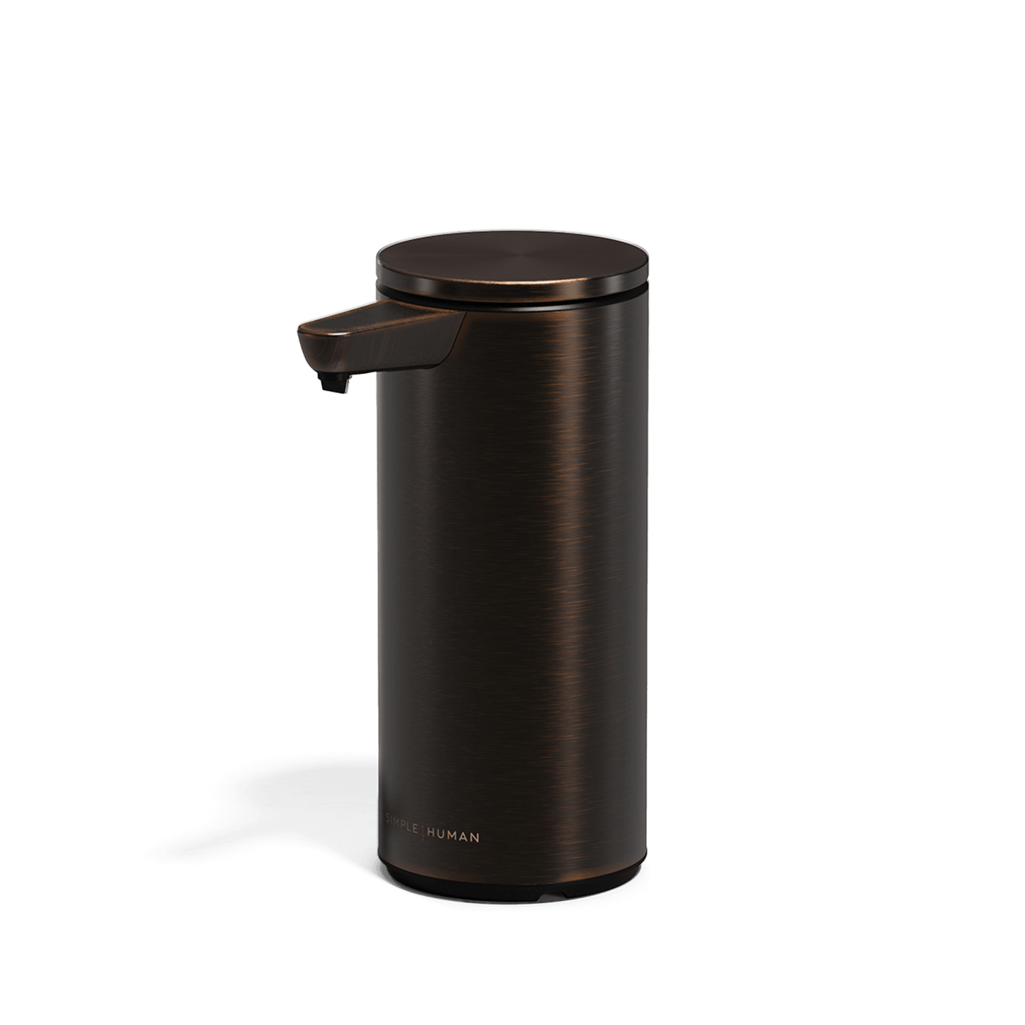 Straight-on view of Simplehuman 9 oz. Rechargeable Liquid Sensor Pump in Dark Bronze, hands-free.