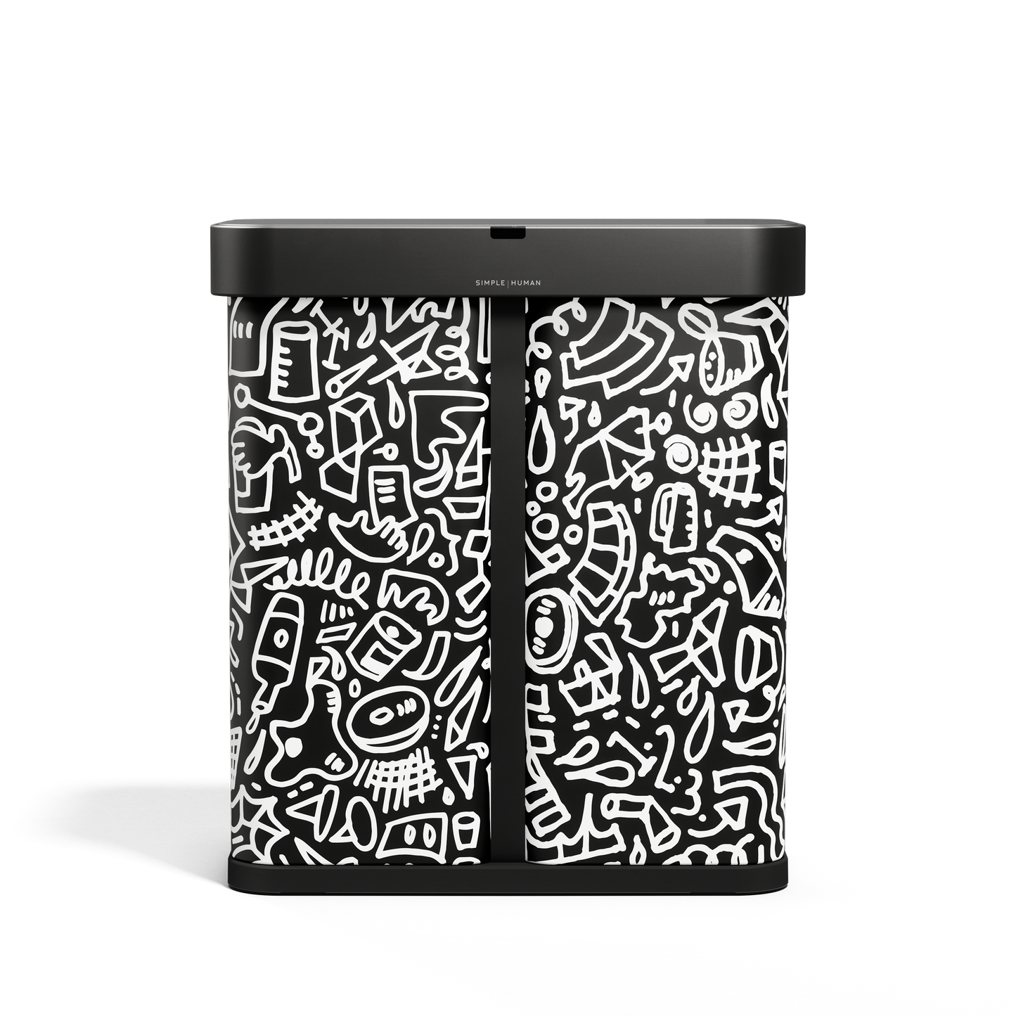 Simplehuman 58L Sensor Recycler, Doodle Art finish, touch-free dual bin for recycling.