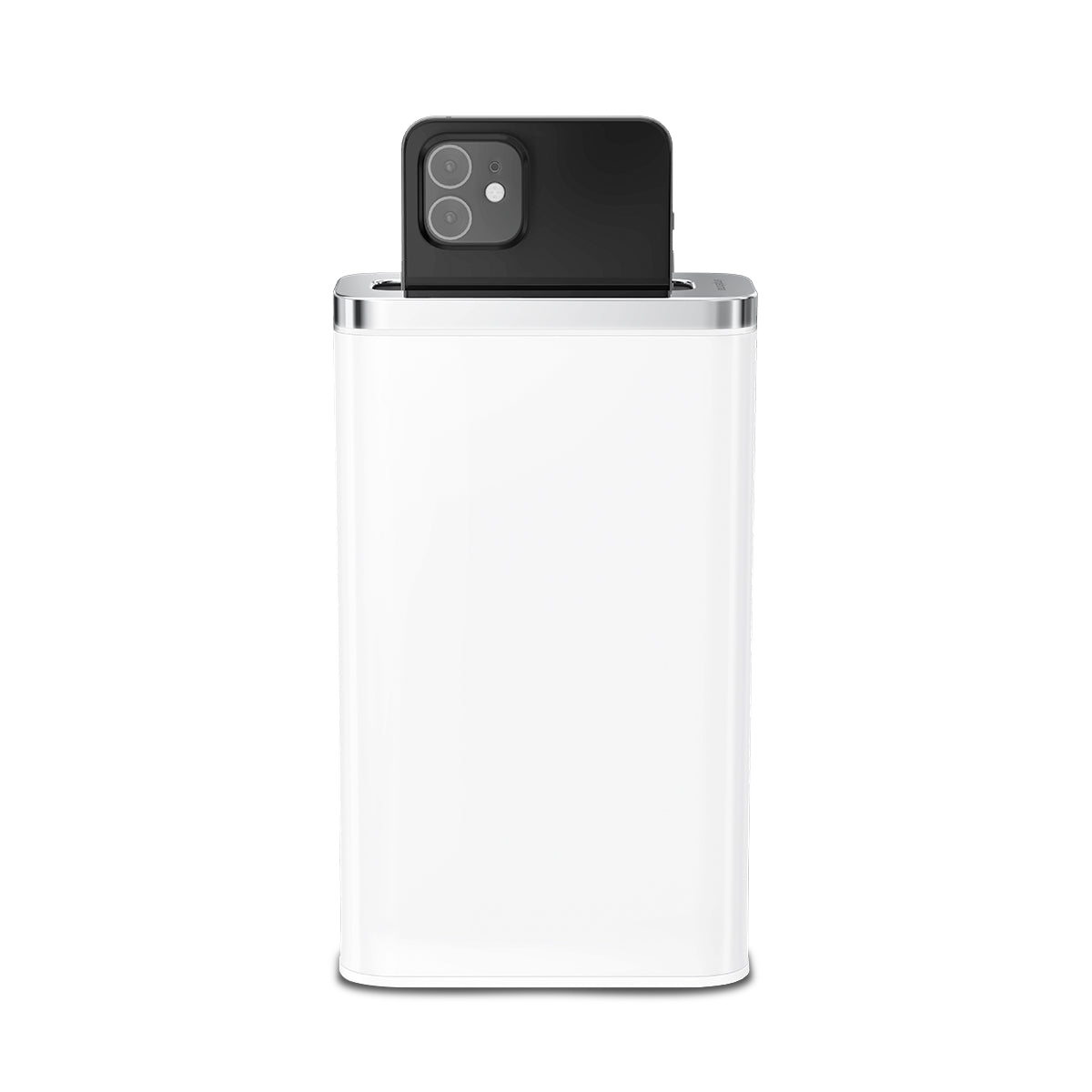Simplehuman White Cleanstation, UV-C device sanitizer with phone partially inserted.