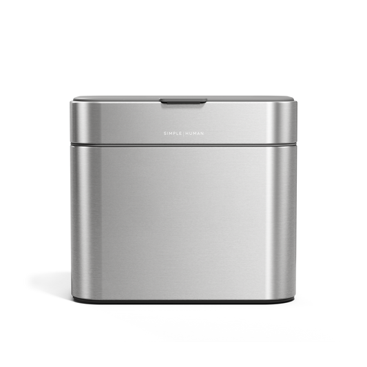 Simplehuman Brushed Stainless Steel Compost Caddy, front view of counter top food waste container.