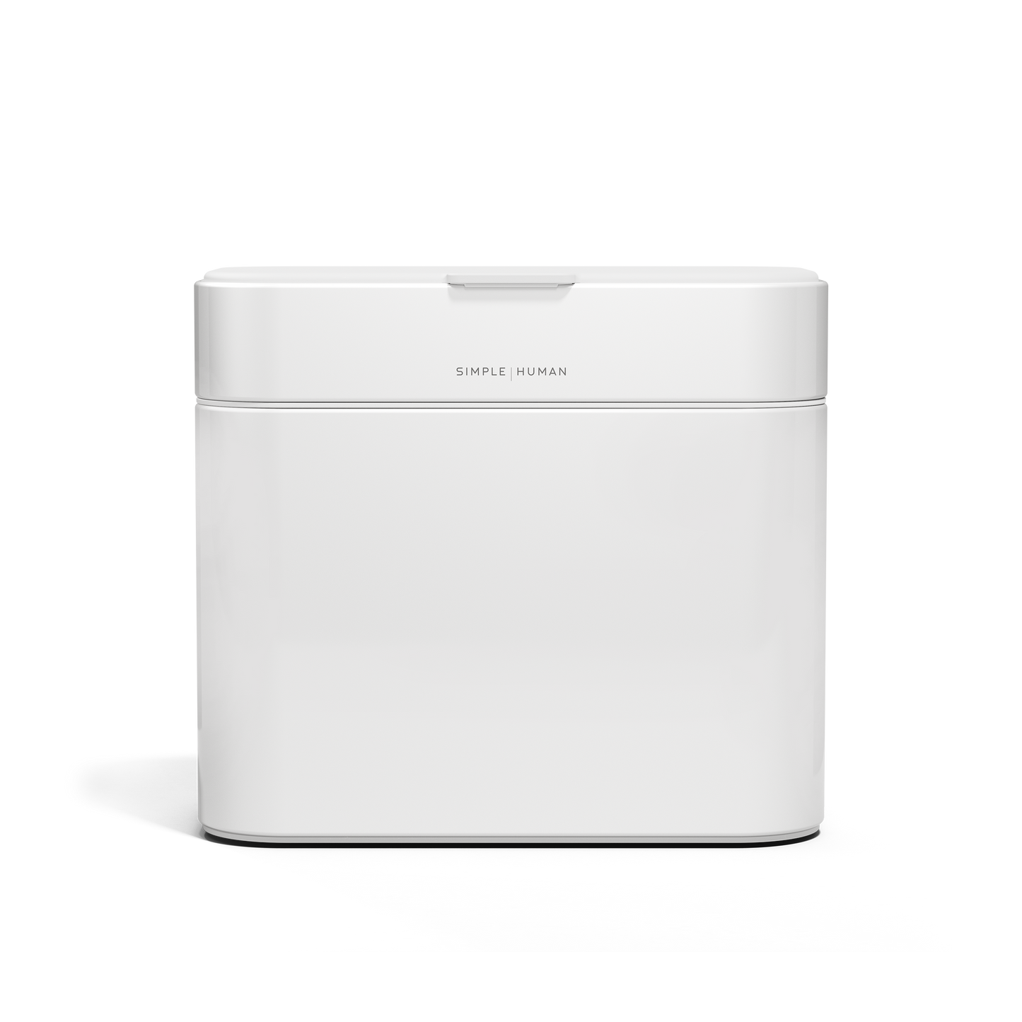 Simplehuman White Compost Caddy, tight front view showing branding and airtight seal.