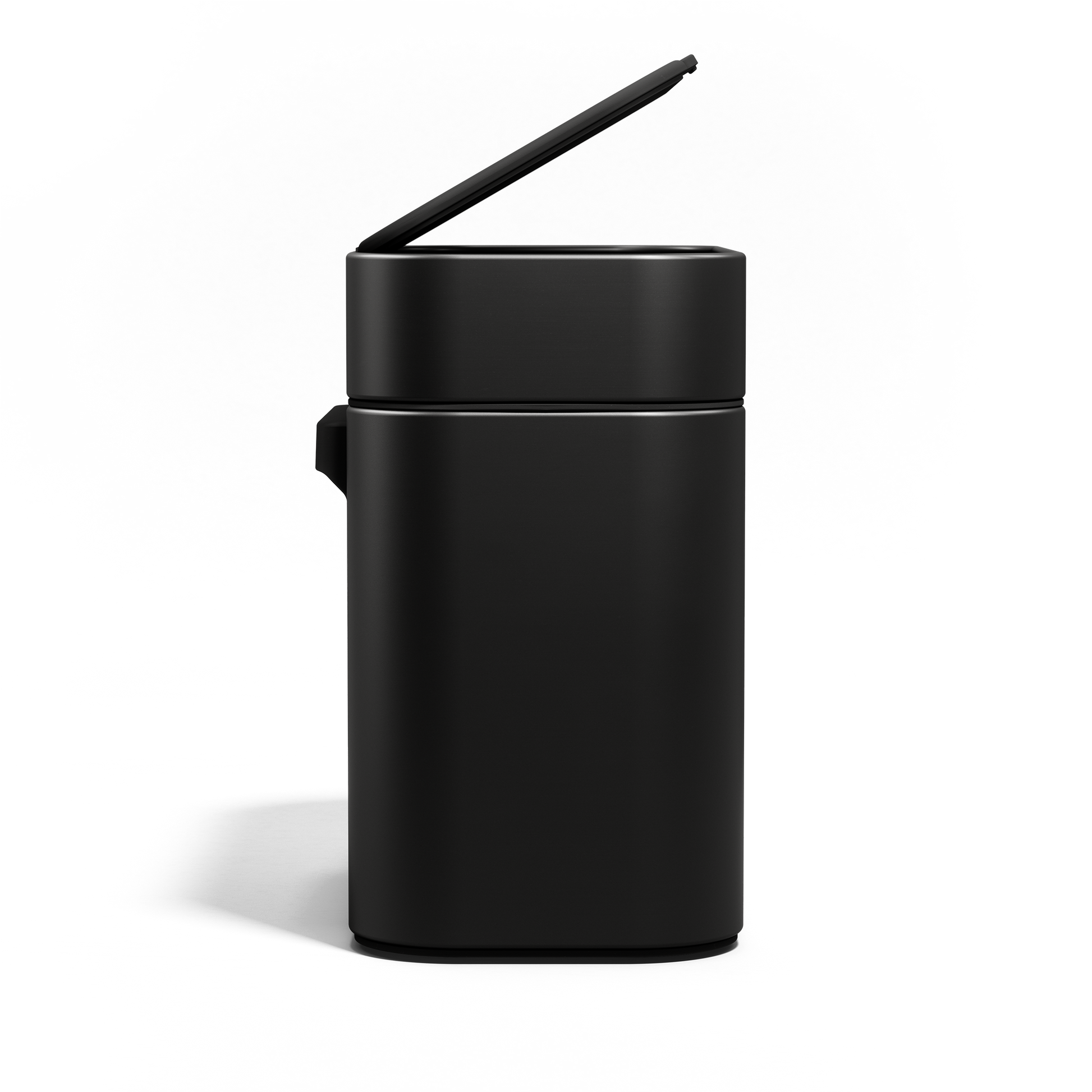 Simplehuman Matte Black Compost Caddy showing lid raised for easy access and use.