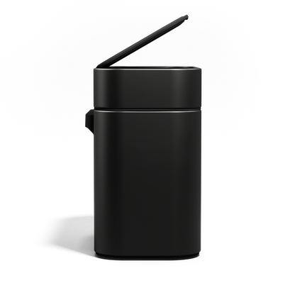 Simplehuman Matte Black Compost Caddy showing lid raised for easy access and use.