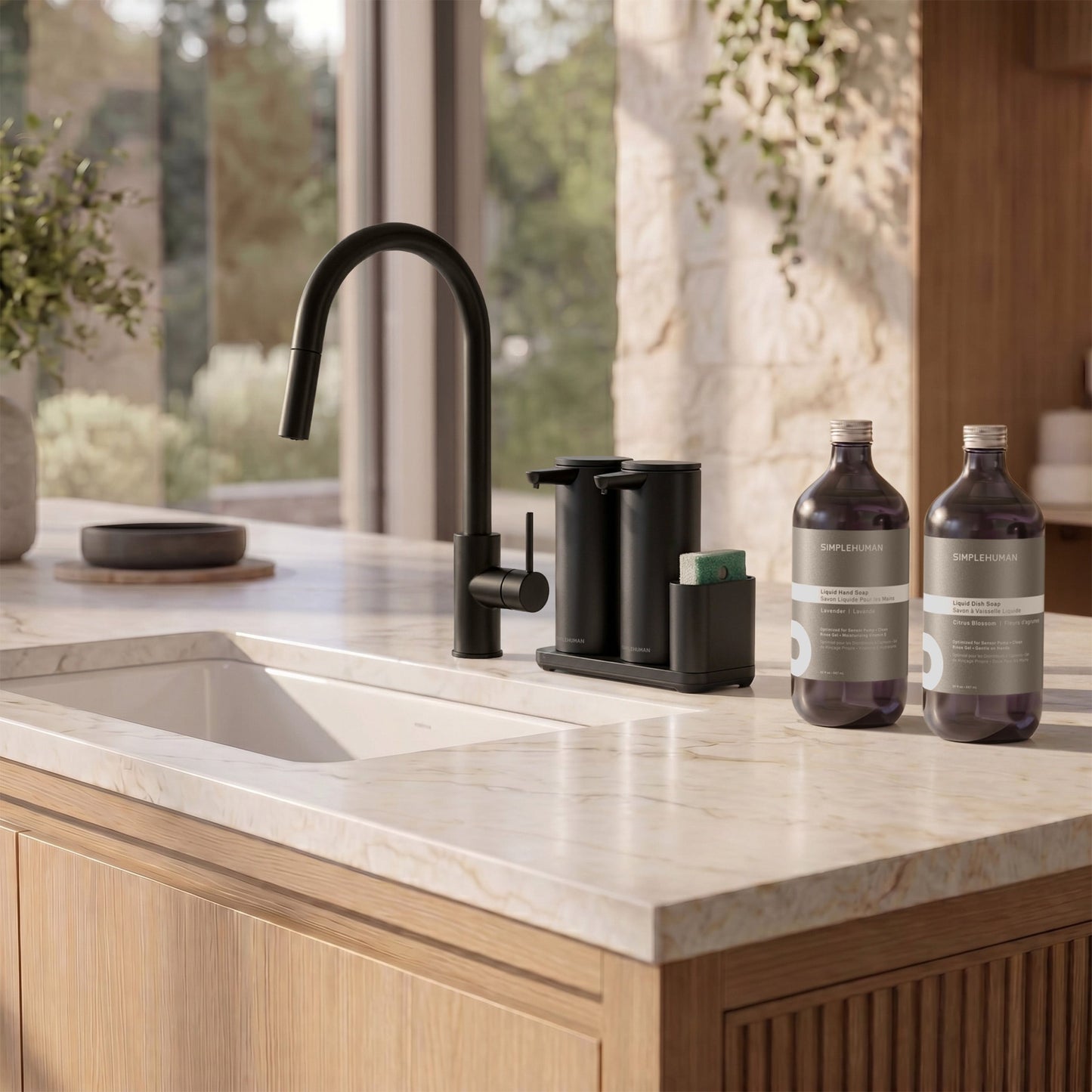 Simplehuman's Sensor Pump with Hand and Dish Soap Refill Bottles.