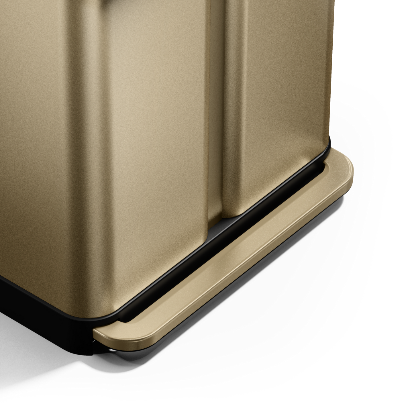 Detail view of Simplehuman 58L Step Recycler Brass foot pedal, wide hands-free design.