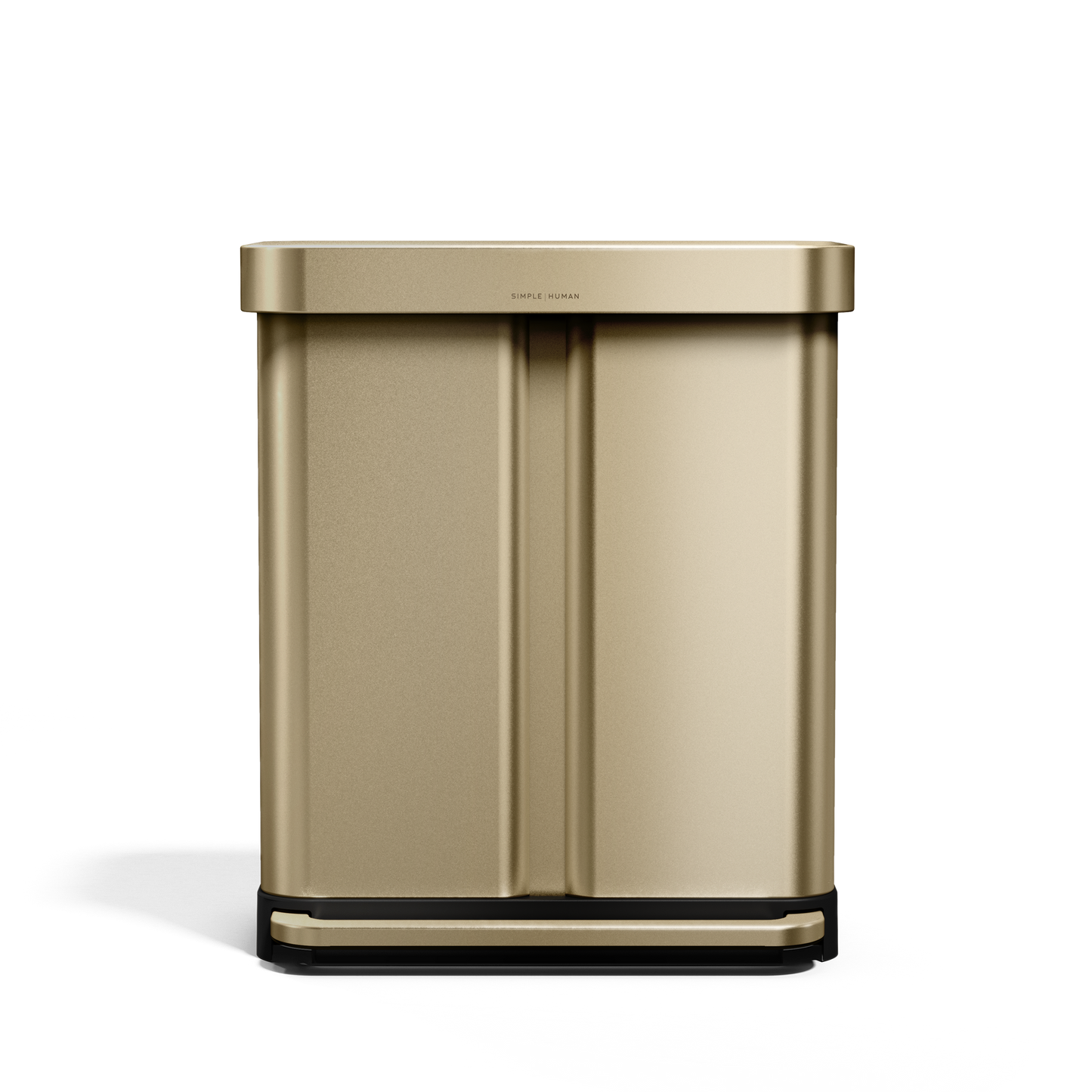 Simplehuman 58L Step Recycler in Brass, dual compartment for trash and recycling, hands-free step pedal.