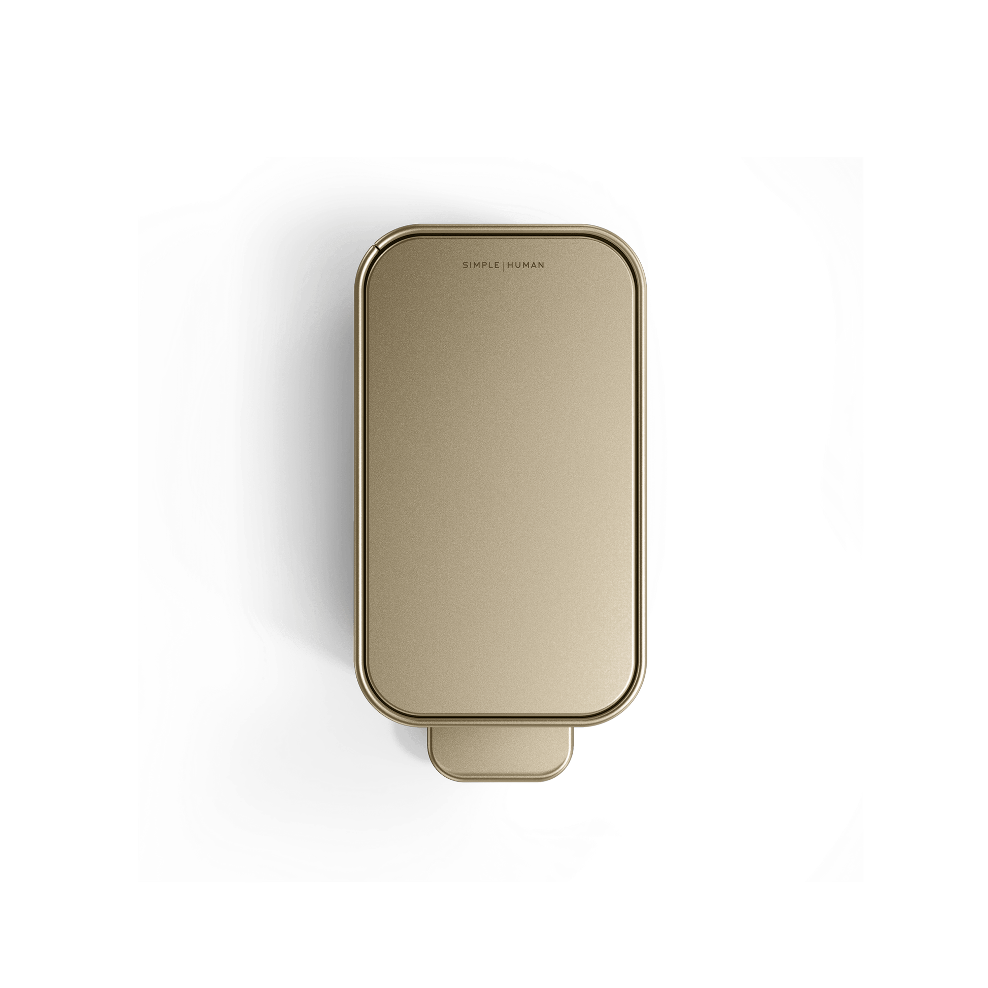 Top view of Simplehuman 5L Slim Step Can in Brass, showcasing the slim space-saving profile.