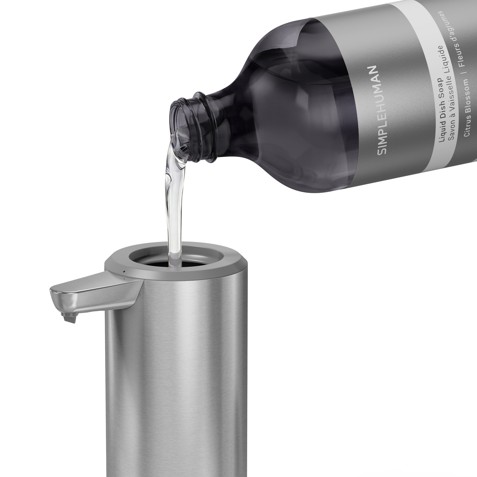 Simplehuman's Refill Bottle filling a Simplehuman Liquid Sensor Pump.