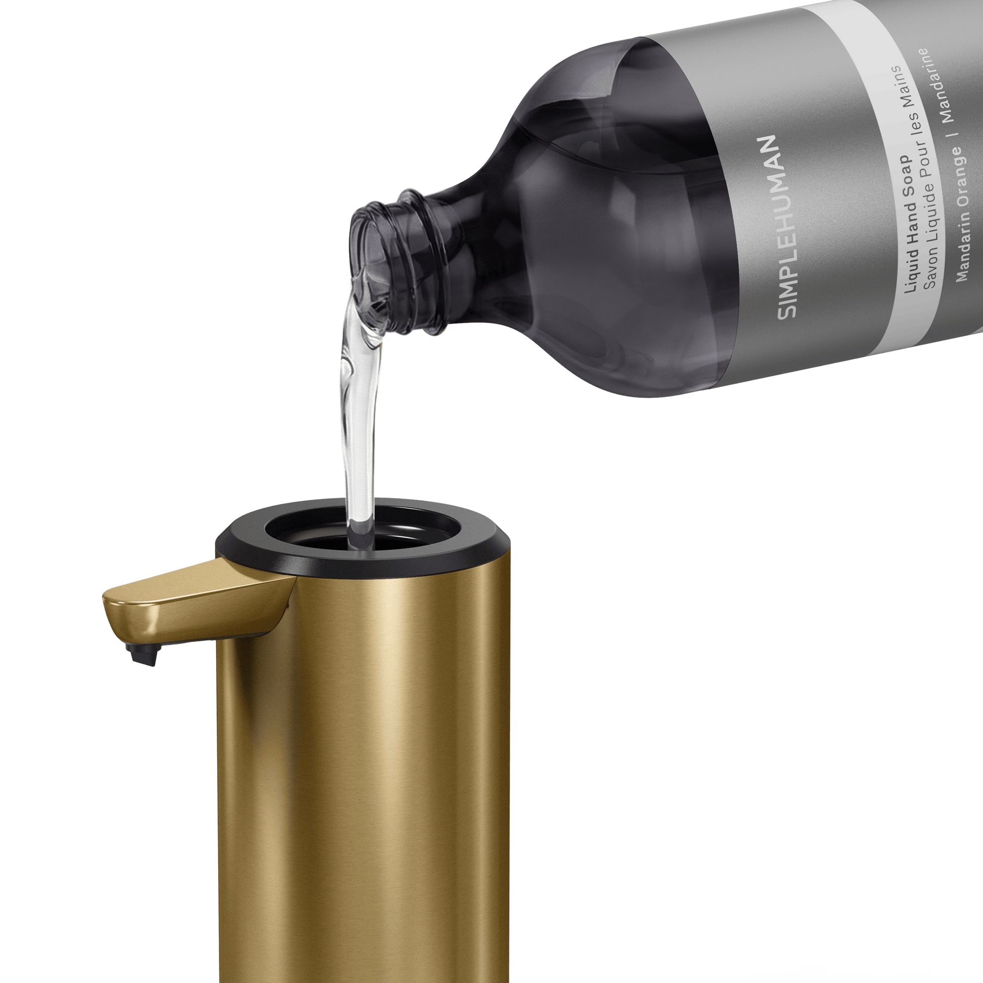 Simplehuman's Refill Bottle filling a Simplehuman Liquid Sensor Pump.