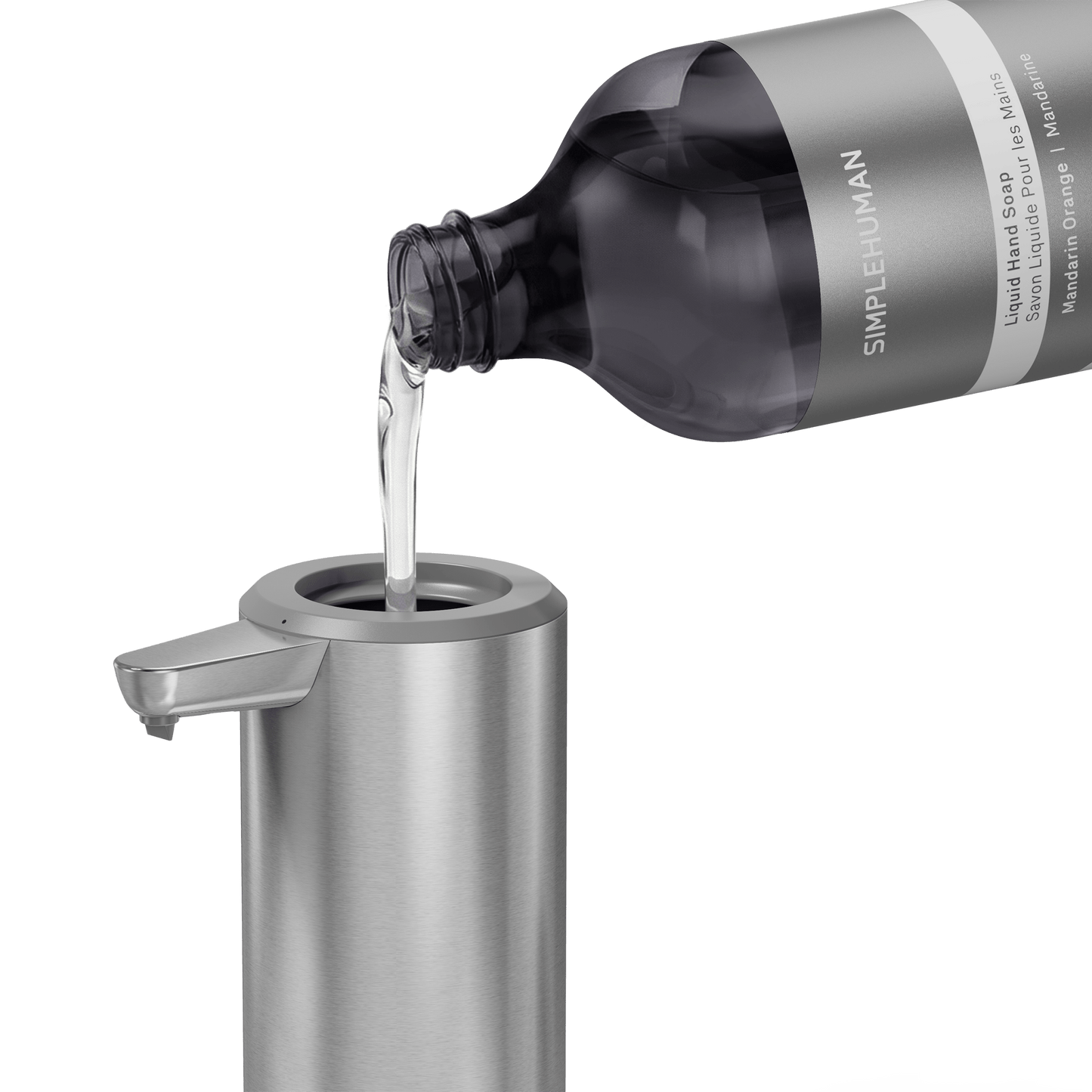 Simplehuman's Refill Bottle filling a Simplehuman Liquid Sensor Pump.