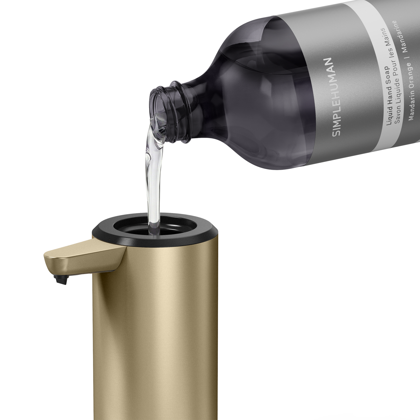 Simplehuman's Refill Bottle filling a Simplehuman Liquid Sensor Pump.