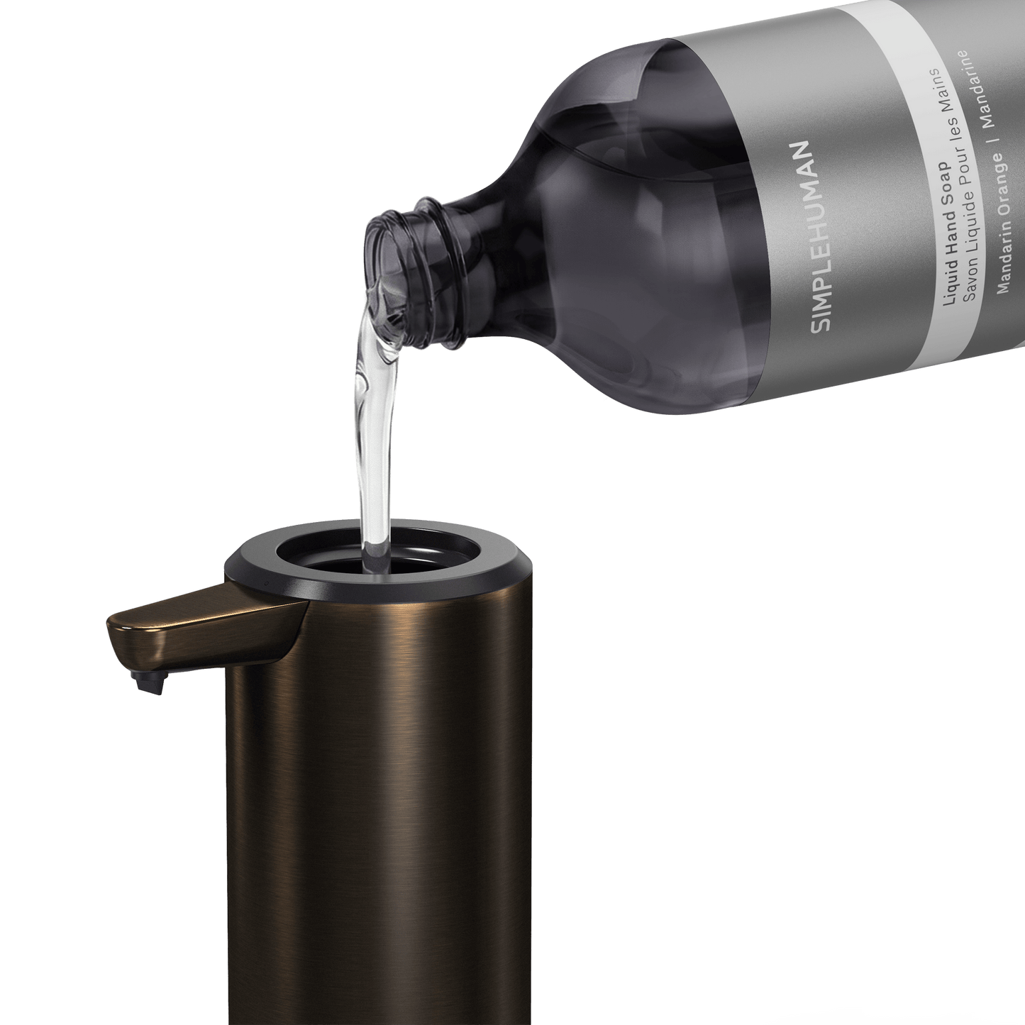 Simplehuman's Refill Bottle filling a Simplehuman Liquid Sensor Pump.