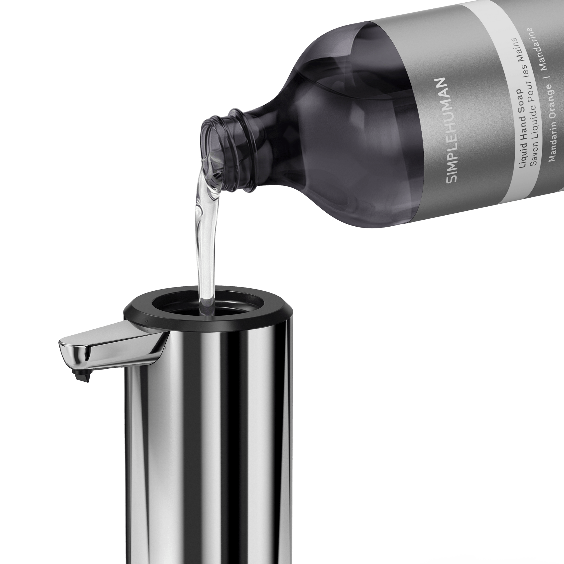 Simplehuman's Refill Bottle filling a Simplehuman Liquid Sensor Pump.