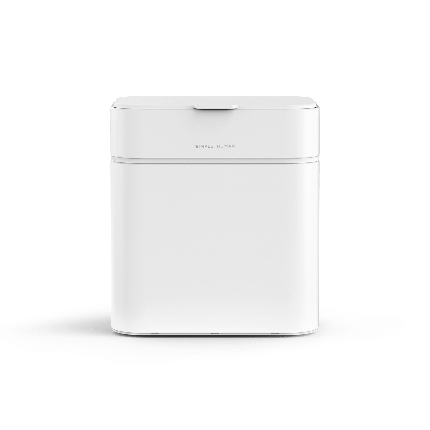 Simplehuman White Shredder, front view, compact and touch-free sensor operation.
