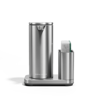 Simplehuman 9 oz Sensor Pump with Caddy in Brushed Stainless Steel, touch-free dispenser and sponge holder