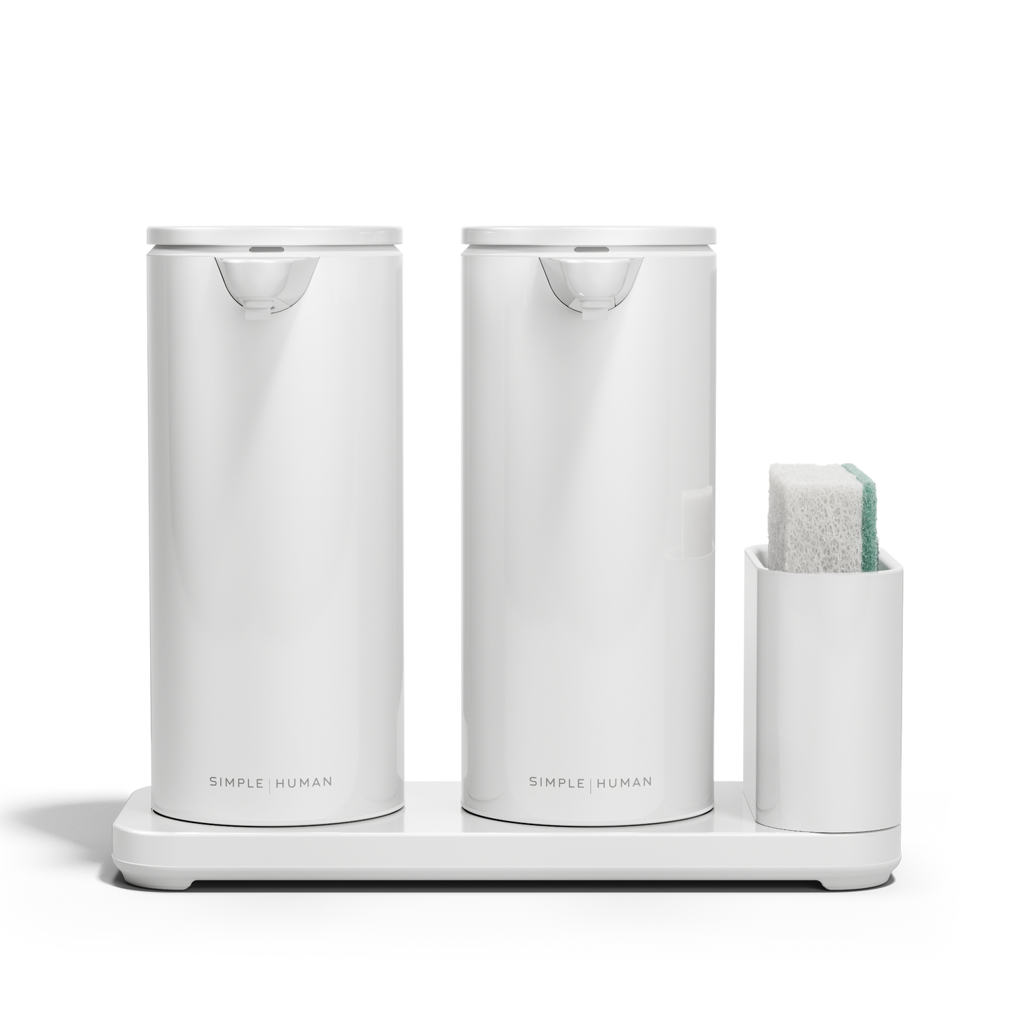 Simplehuman White Dual Sensor Pump 14 oz. with Caddy, rechargeable and twin touch-free dispensers.